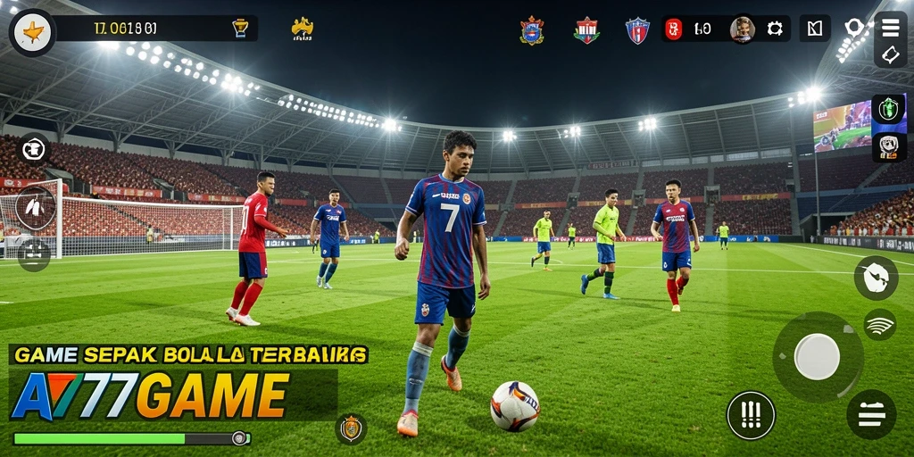 Tampilan gameplay A777GAME menampilkan aksi seru dalam pertandingan sepak bola.
