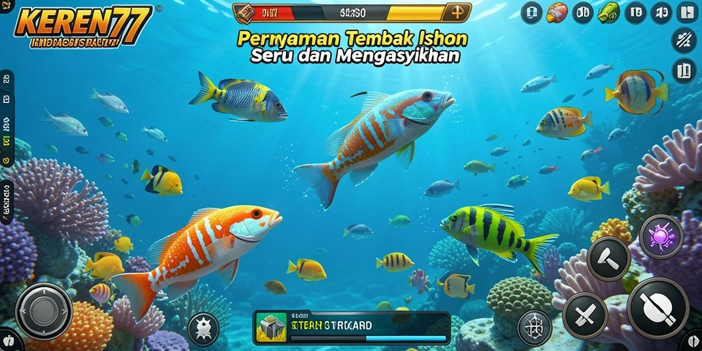 Tampilan gameplay KEREN77 dengan aksi menembak ikan yang seru.