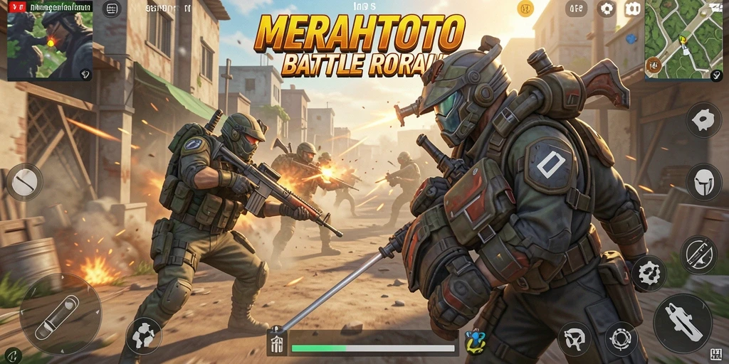 Tampilan aksi intens dalam permainan Battle Royale MERAHTOTO.