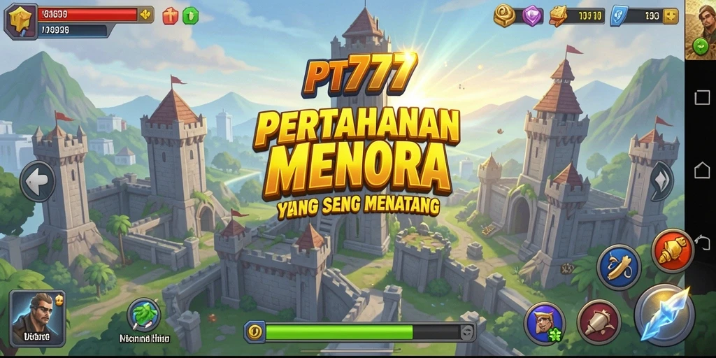 Screenshot menunjukkan aksi menara mempertahankan markas dari serangan musuh.