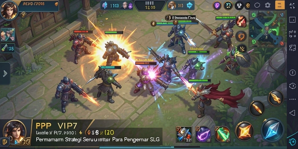 Screenshot menunjukkan pertempuran strategis di RPVIP7 dengan grafis menawan.