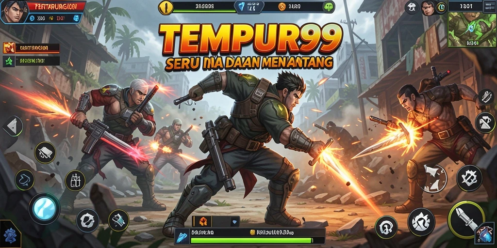 Screenshot TEMPUR99 menunjukkan pertarungan yang mendebarkan dengan tampilan grafis yang menawan.