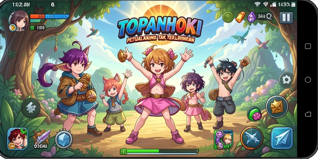 Screenshot utama TOPANHOKI menampilkan aksi seru dalam pertarungan Anime.