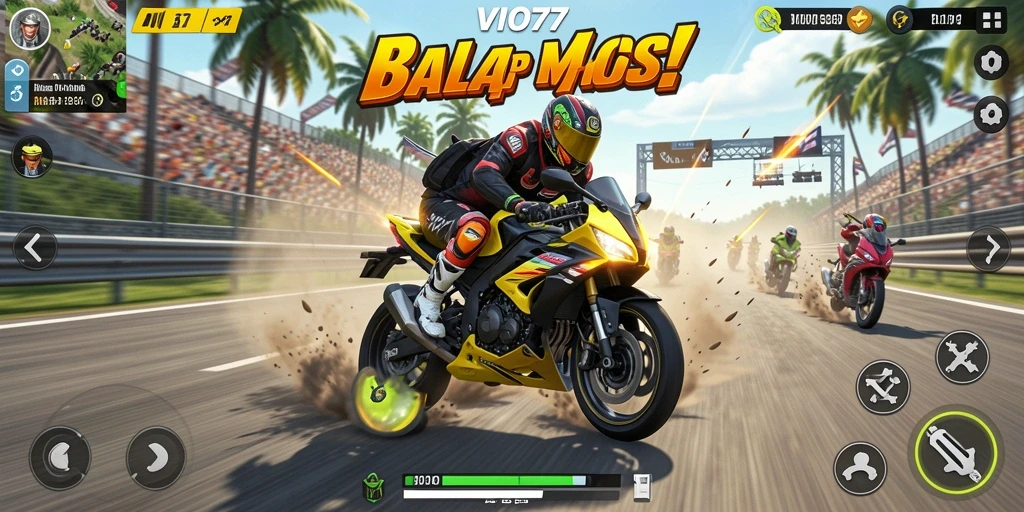 Tampilan gameplay balap motor yang mendebarkan di VIO77.