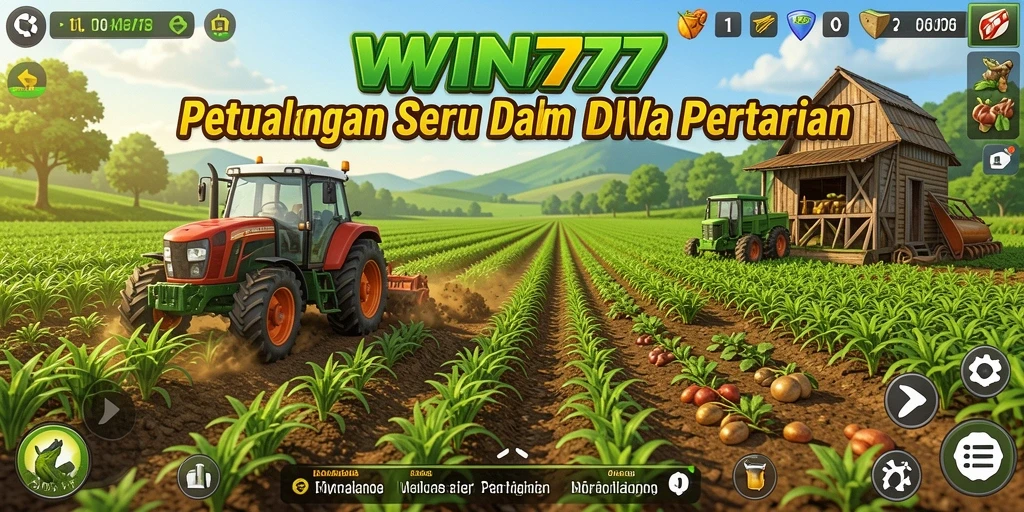 Screenshot gameplay WIN777 yang menunjukkan aktivitas bertani.